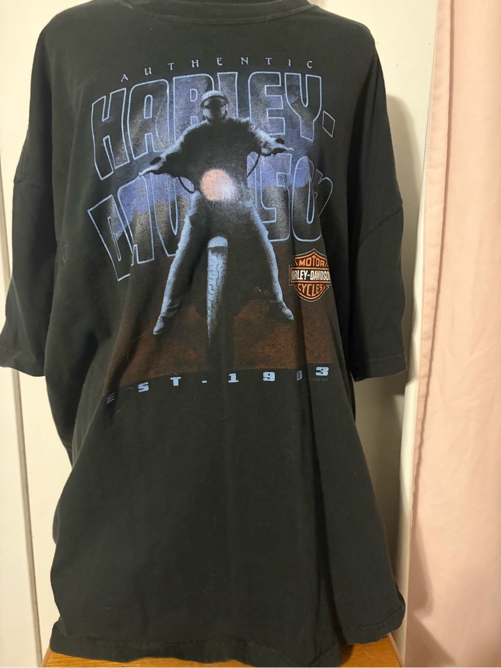 Harley-Davidson Black Tee with Blue Motorcycle Graphic